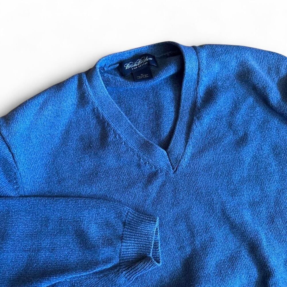 Brooks Brothers Blue Pima Cotton V-Neck Sweater XL
